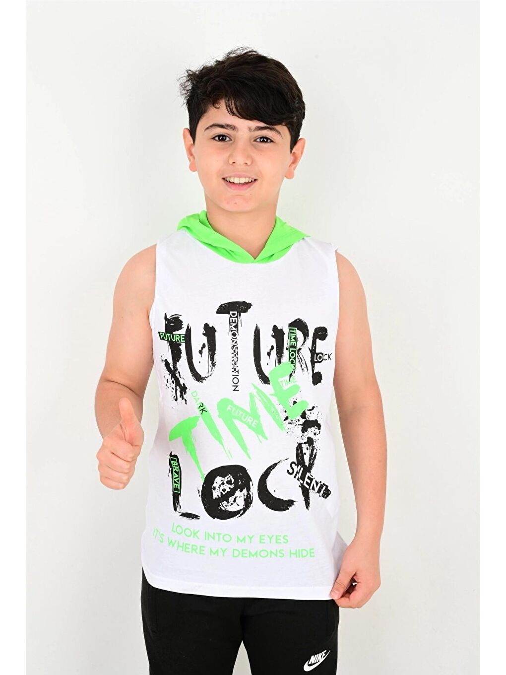 Beyaz Future Time Lock Baskılı Tişört 6850