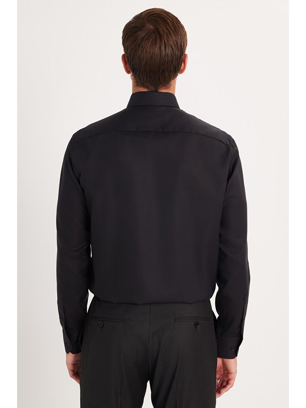 Erkek Regular Fit Beyaz Non-Iron %100 Pamuk Doğa Dostu Ekoteks Belgeli Ütü Gerektirmez Siyah Gömlek-4