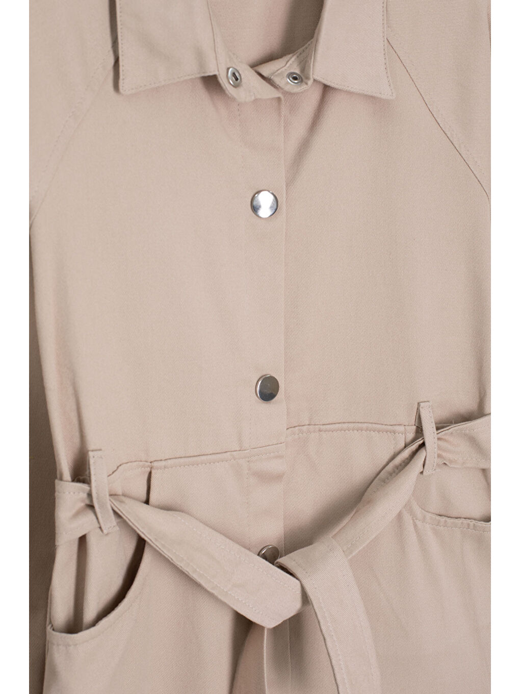 Bej Çıtçıt Kapamalı Kuşaklı Kız Çocuk Keten Elbise 20693-1