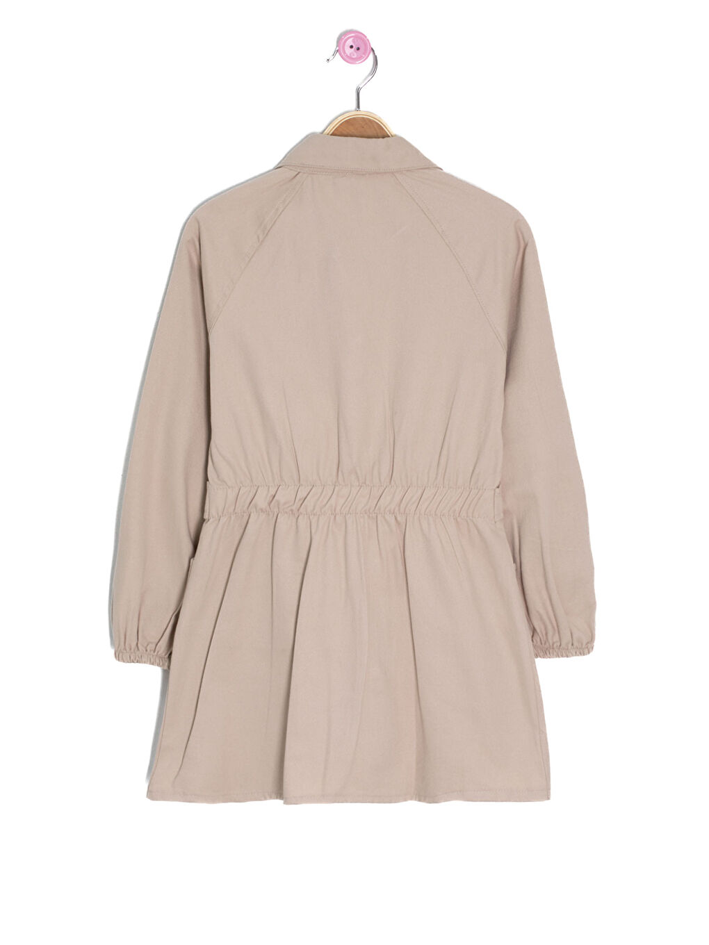 Bej Çıtçıt Kapamalı Kuşaklı Kız Çocuk Keten Elbise 20693-2
