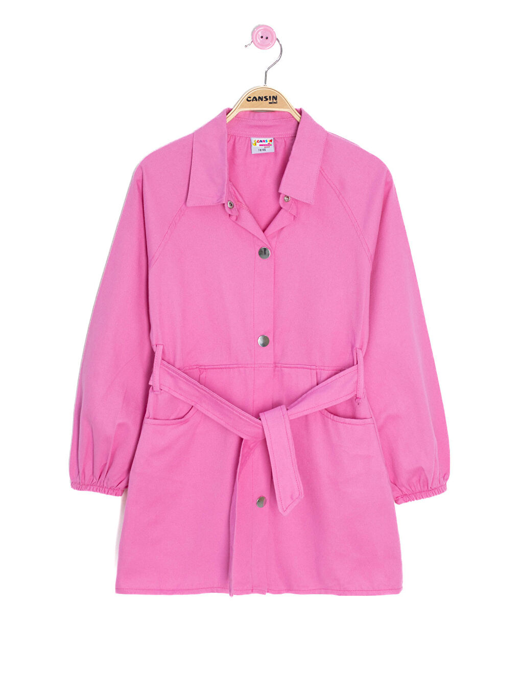 Pembe Çıtçıt Kapamalı Kuşaklı Kız Çocuk Keten Elbise 20694