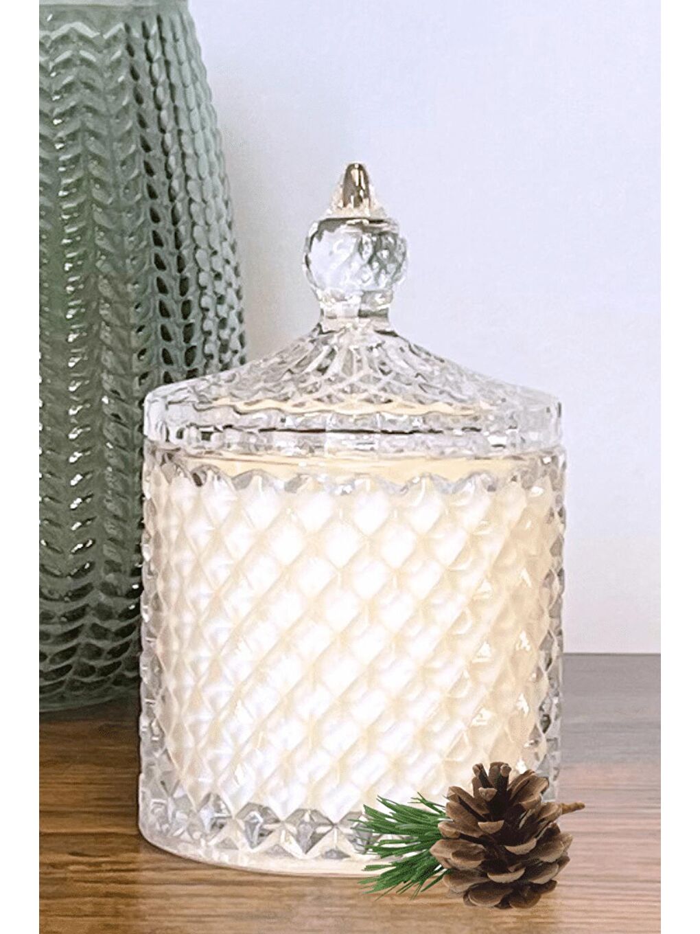 Beyaz Lüks Kristal Kesim Cam Vanilya Kokulu Mum-4