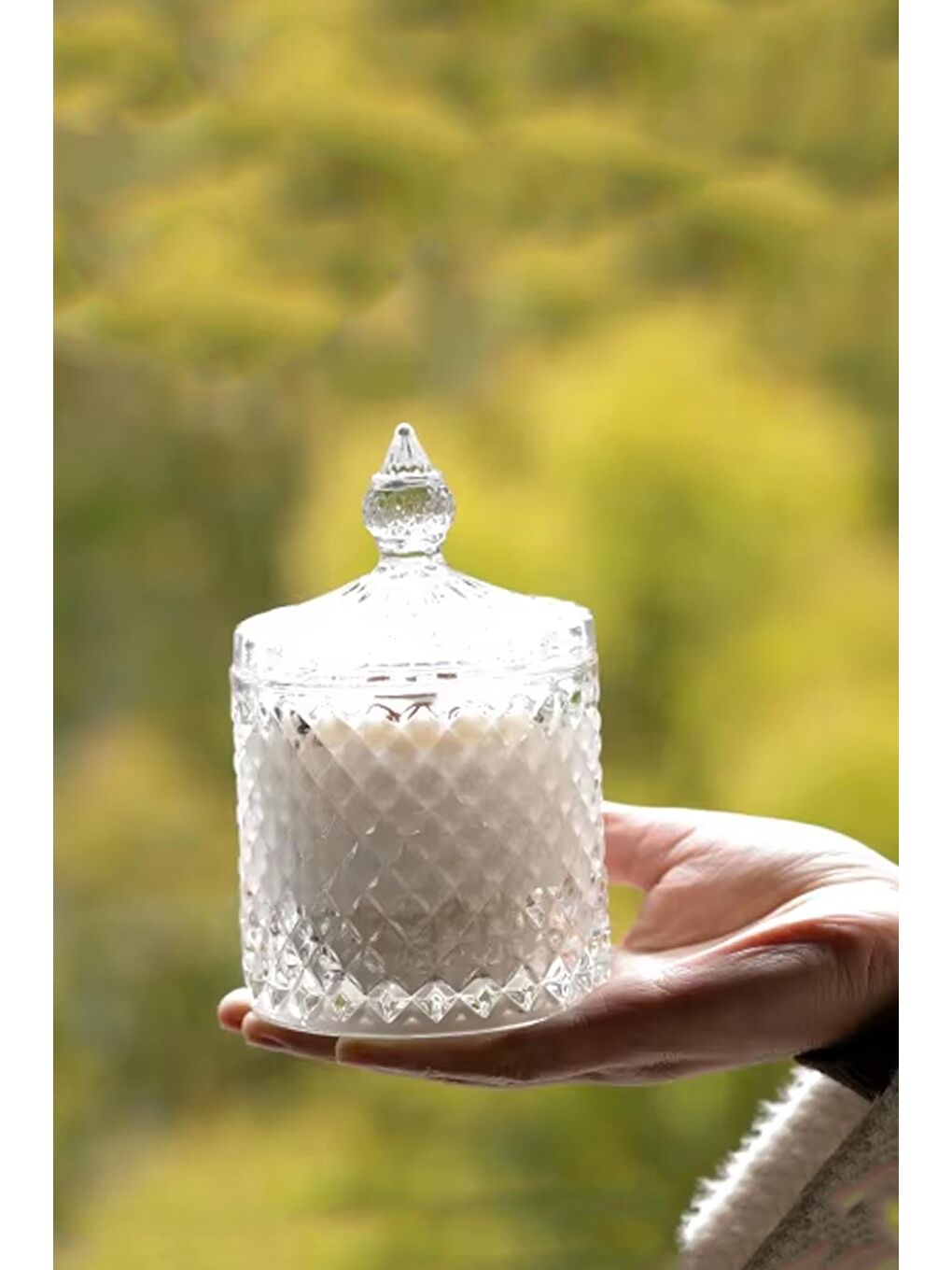 Beyaz Lüks Kristal Kesim Cam Vanilya Kokulu Mum-8