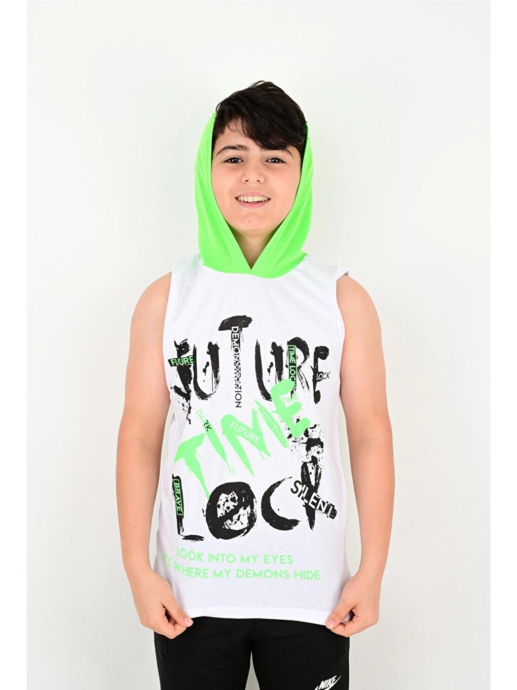 Beyaz Future Time Lock Baskılı Tişört 6850-2