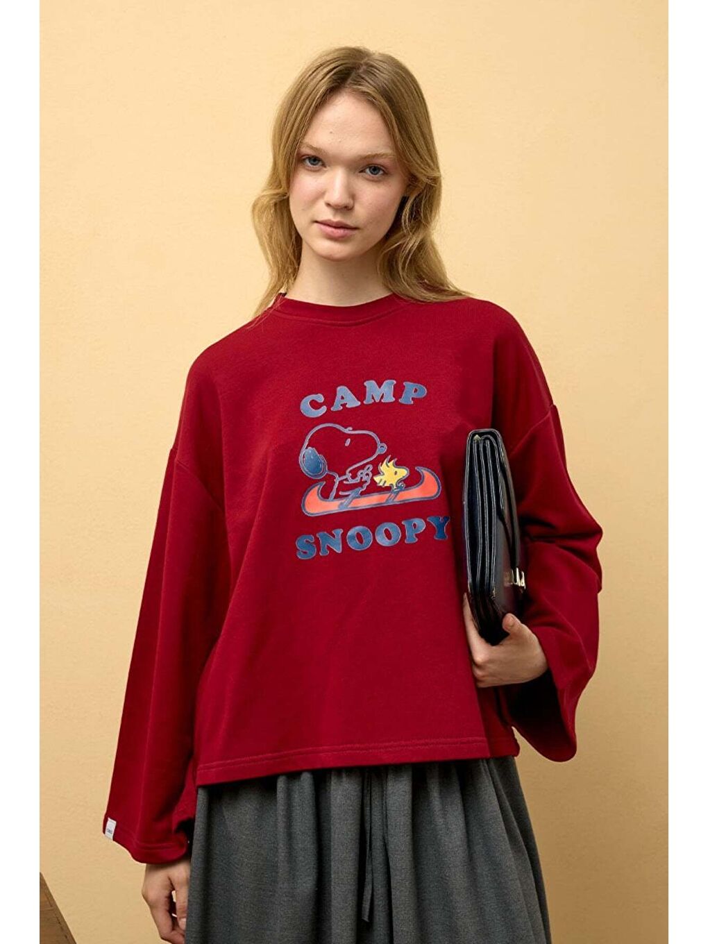 Bordo Soopy Baskılı 3 ip Crop Sweat