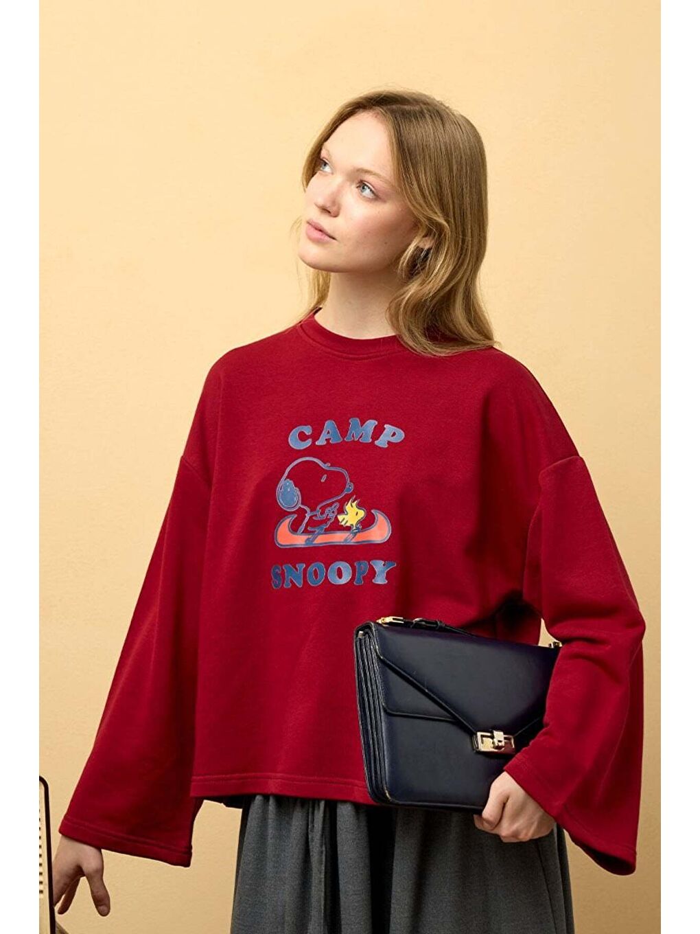 Bordo Soopy Baskılı 3 ip Crop Sweat-1