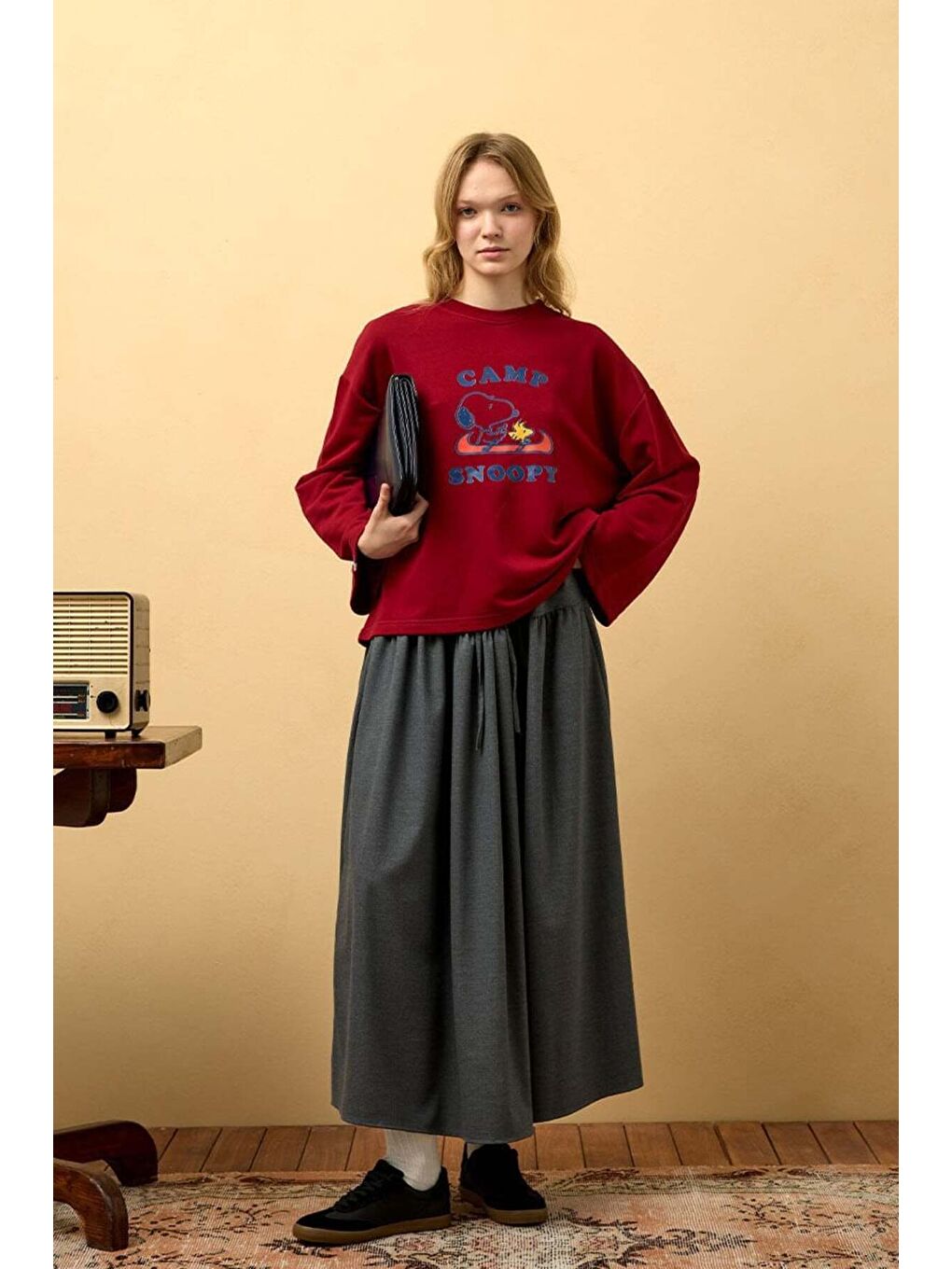 Bordo Soopy Baskılı 3 ip Crop Sweat-2