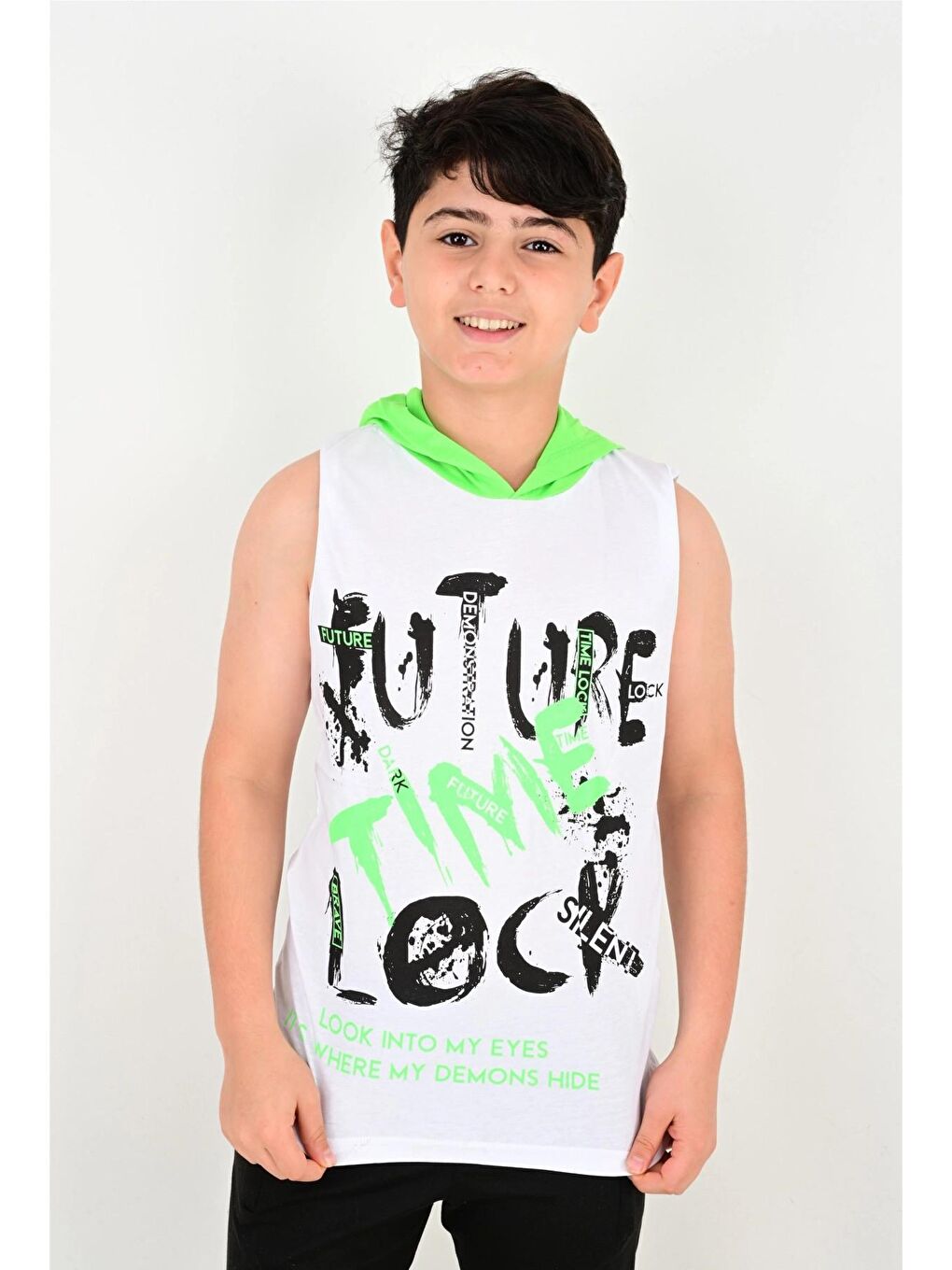 Beyaz Future Time Lock Baskılı Tişört 6850-3