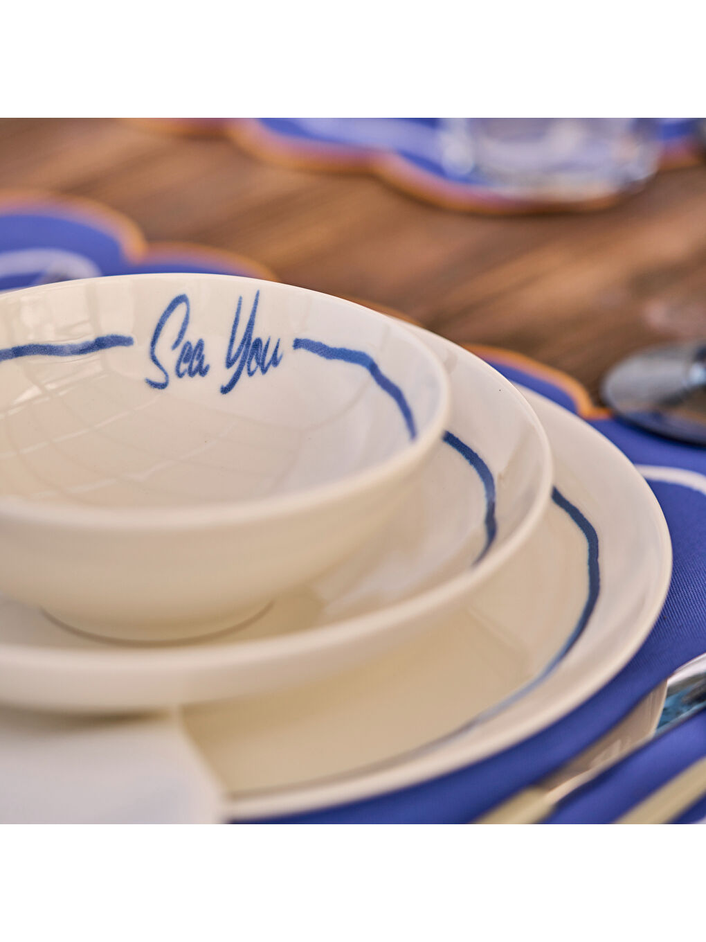 Marine Porselen 24 Parça 6 Kişilik Yemek Takımı Mavi-4