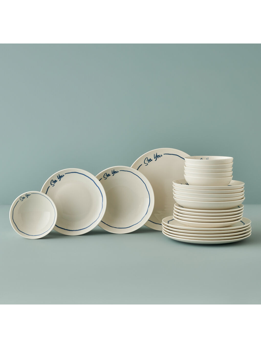 Marine Porselen 24 Parça 6 Kişilik Yemek Takımı Mavi-5