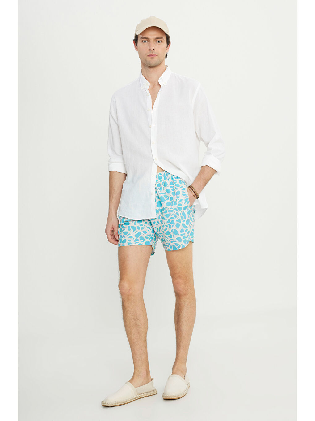 Yeşil Erkek MINT YESIL Standart Fit Normal Kesim Cepli Hızlı Kuruyan Desenli Mayo Deniz Şortu