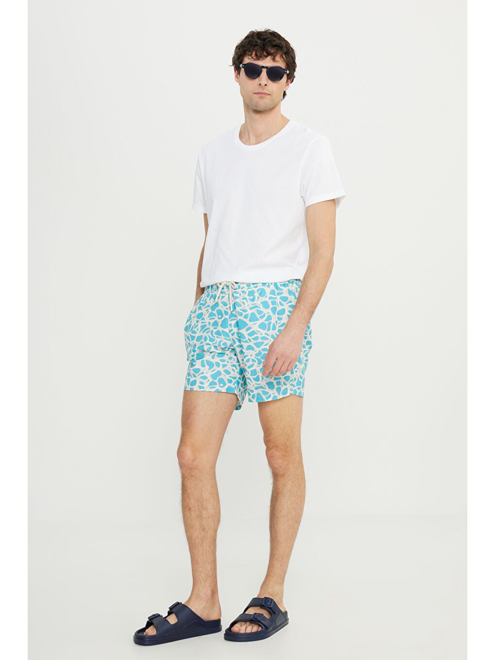 Yeşil Erkek MINT YESIL Standart Fit Normal Kesim Cepli Hızlı Kuruyan Desenli Mayo Deniz Şortu-3