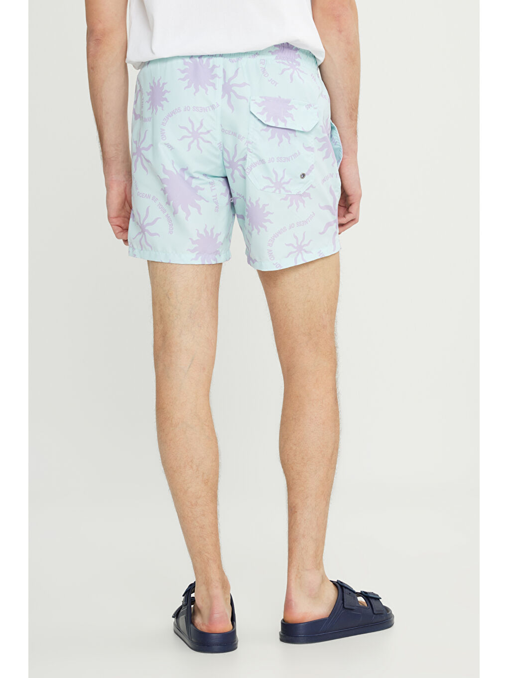 Erkek Mint Lila Standart Fit Normal Kesim Cepli Hızlı Kuruyan Desenli Mayo Deniz Şortu-8