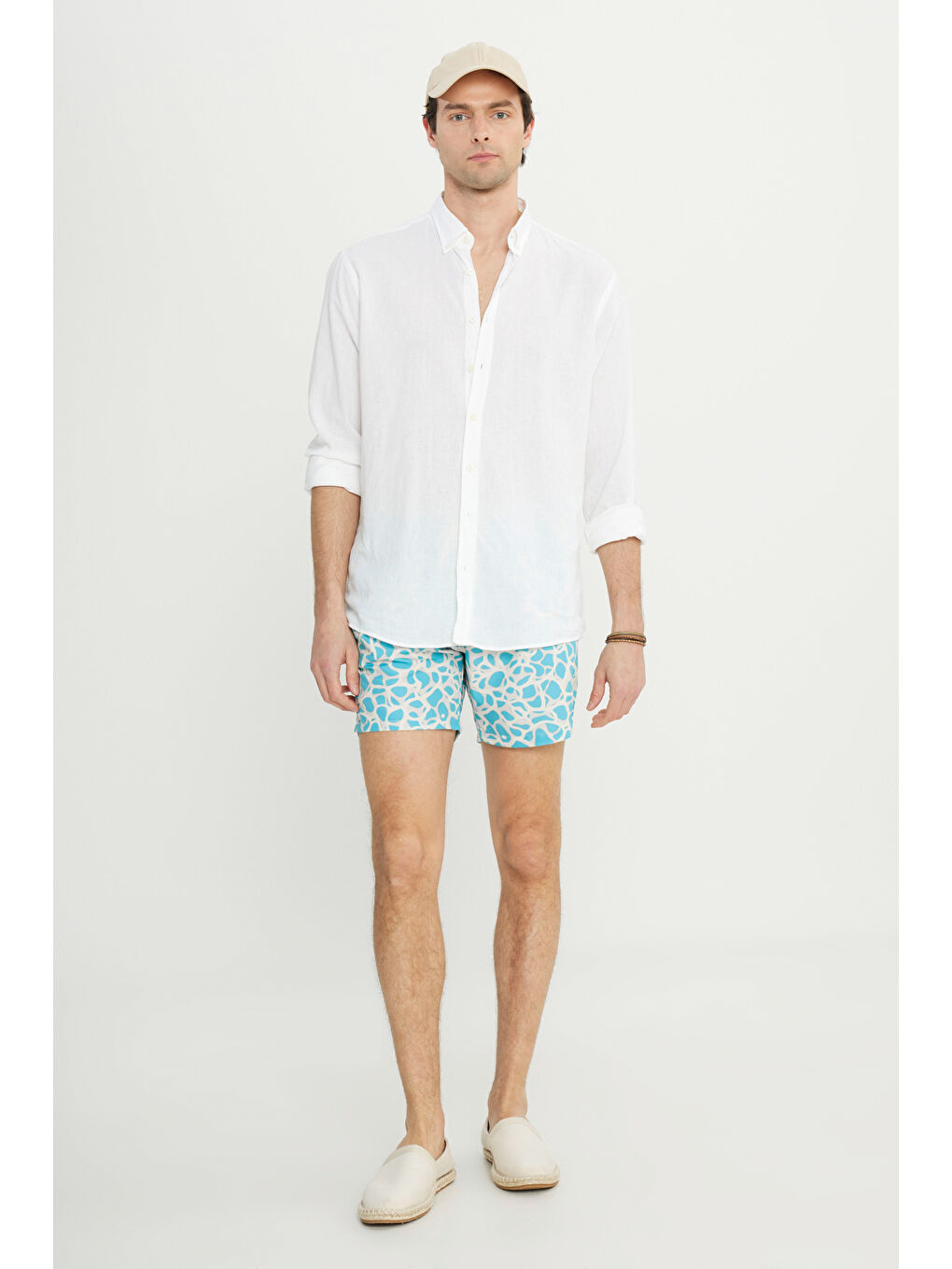 Yeşil Erkek MINT YESIL Standart Fit Normal Kesim Cepli Hızlı Kuruyan Desenli Mayo Deniz Şortu-4