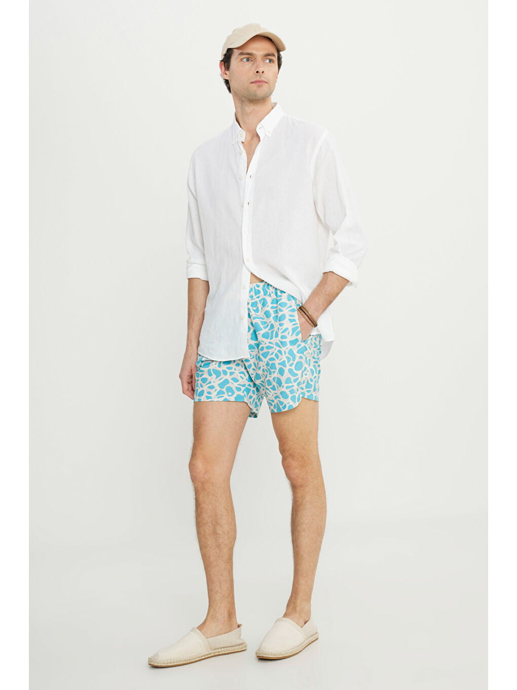 Yeşil Erkek MINT YESIL Standart Fit Normal Kesim Cepli Hızlı Kuruyan Desenli Mayo Deniz Şortu-6