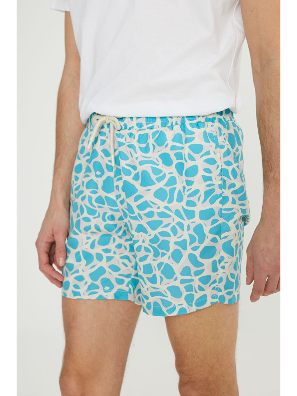 Yeşil Erkek MINT YESIL Standart Fit Normal Kesim Cepli Hızlı Kuruyan Desenli Mayo Deniz Şortu-7