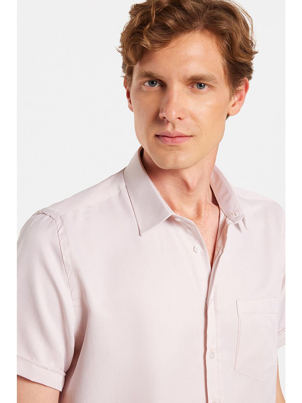 Erkek Regular Fit Klasik Kesim Kısa Kollu Pamuklu Tek Cepli Armürlü Bej Gömlek-1