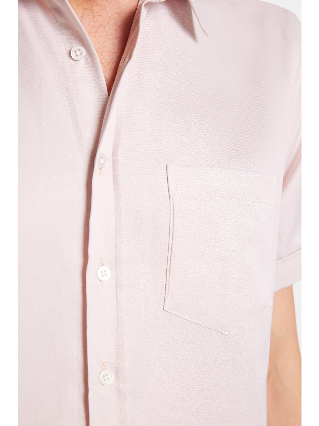 Erkek Regular Fit Klasik Kesim Kısa Kollu Pamuklu Tek Cepli Armürlü Bej Gömlek-2