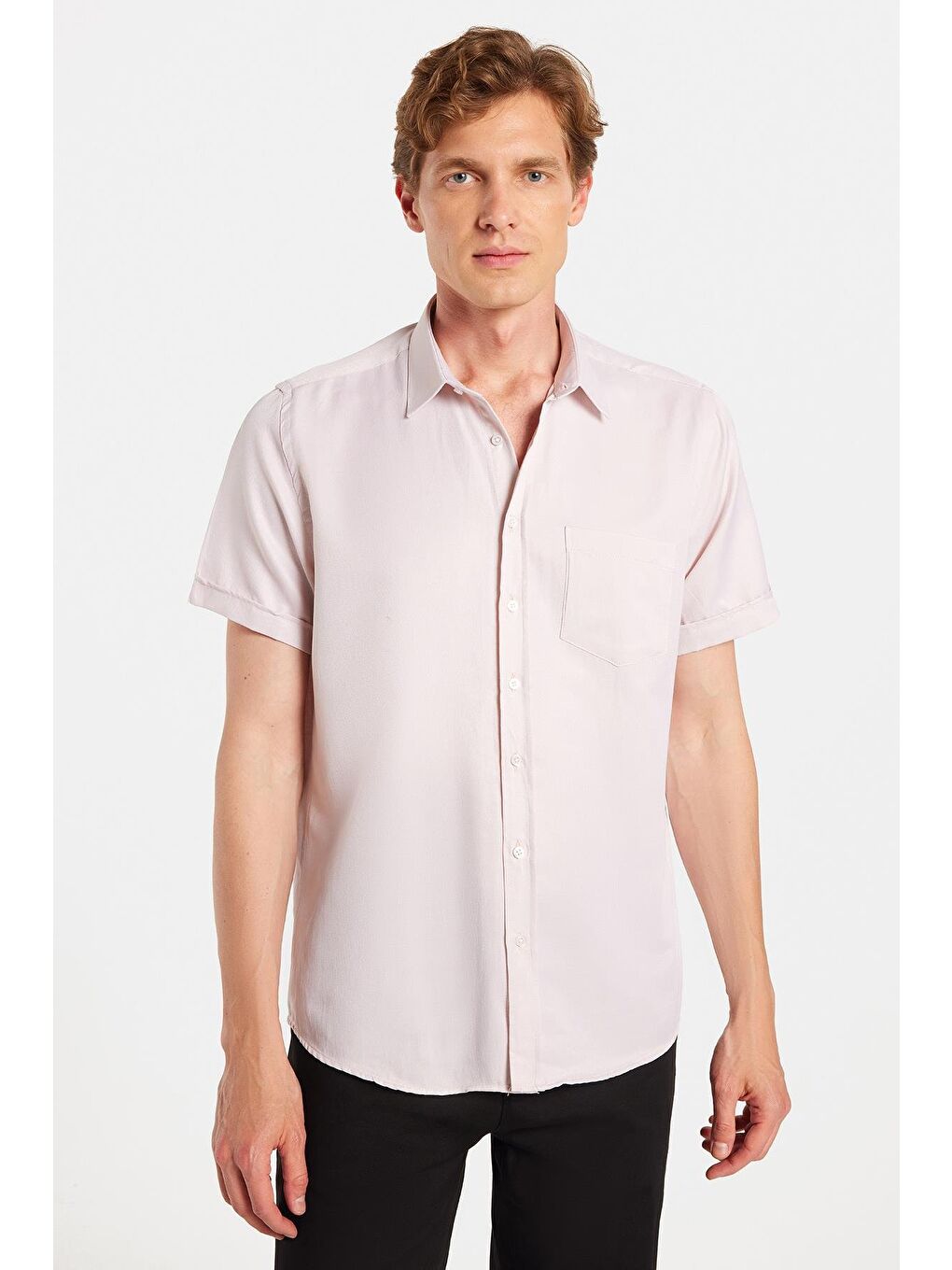 Erkek Regular Fit Klasik Kesim Kısa Kollu Pamuklu Tek Cepli Armürlü Bej Gömlek-3