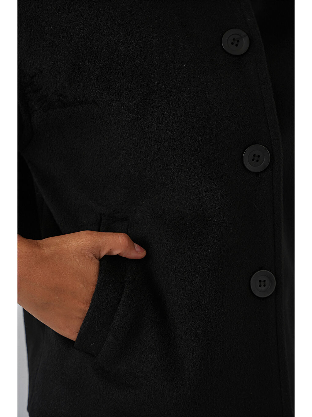 Kadın Cepli Kruvaze Uzun Kollu Kısa Kaşe Ceket 0724 - Siyah-3