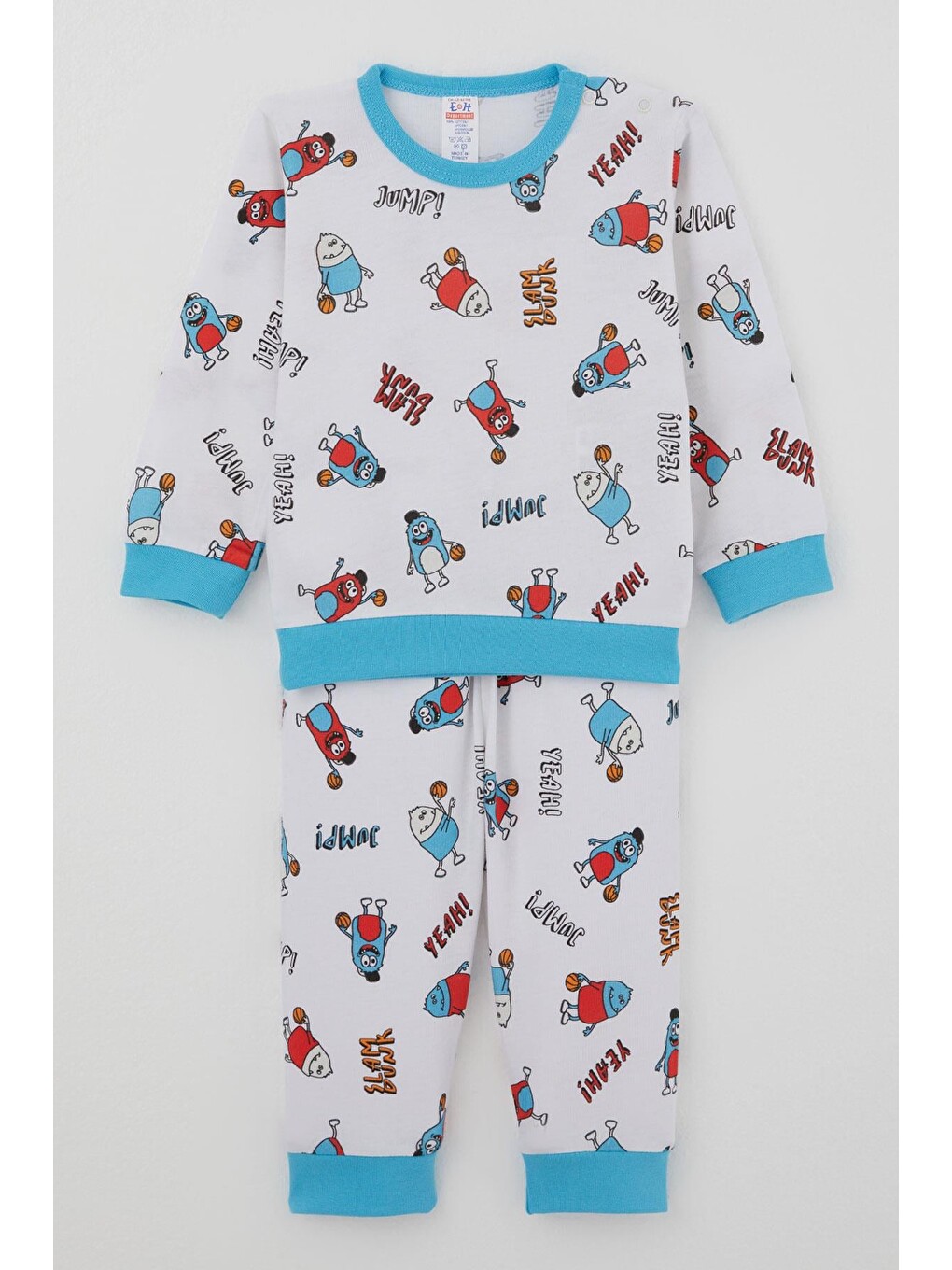 Erkek Bebek Pijama Takımı Omuzdan Patlı Mini Basket Yıldızı Beyaz (4 Ay-1 Yaş)