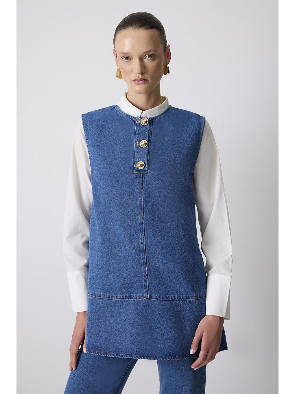 Mavi Gold Düğmeli Denim Tunik