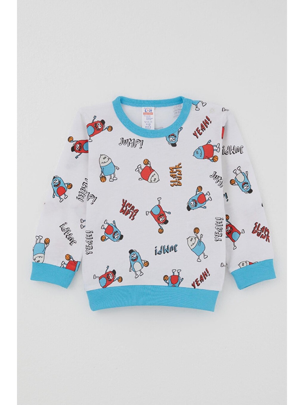 Erkek Bebek Pijama Takımı Omuzdan Patlı Mini Basket Yıldızı Beyaz (4 Ay-1 Yaş)-1