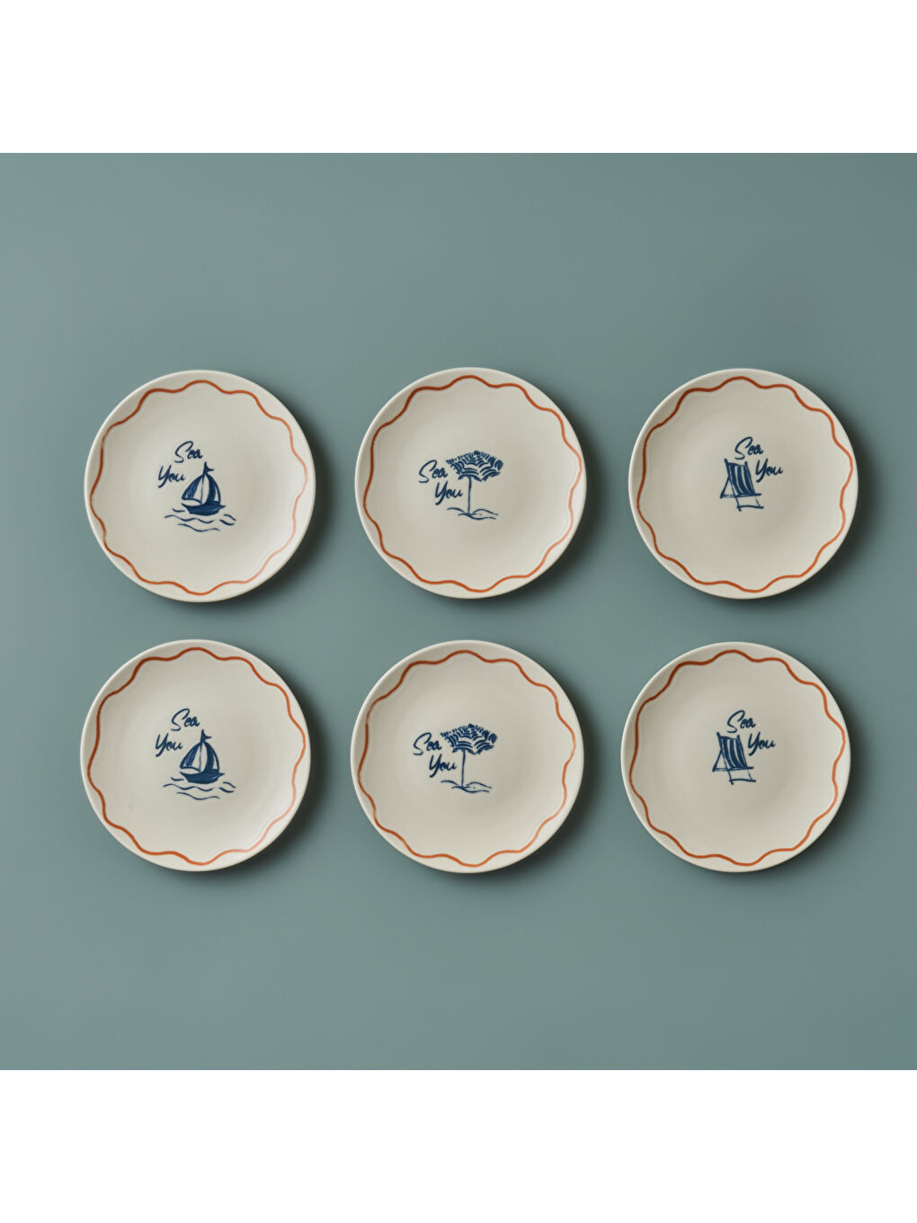 Marine Porselen 6'lı Pasta Tabağı Seti Mavi (19 cm)