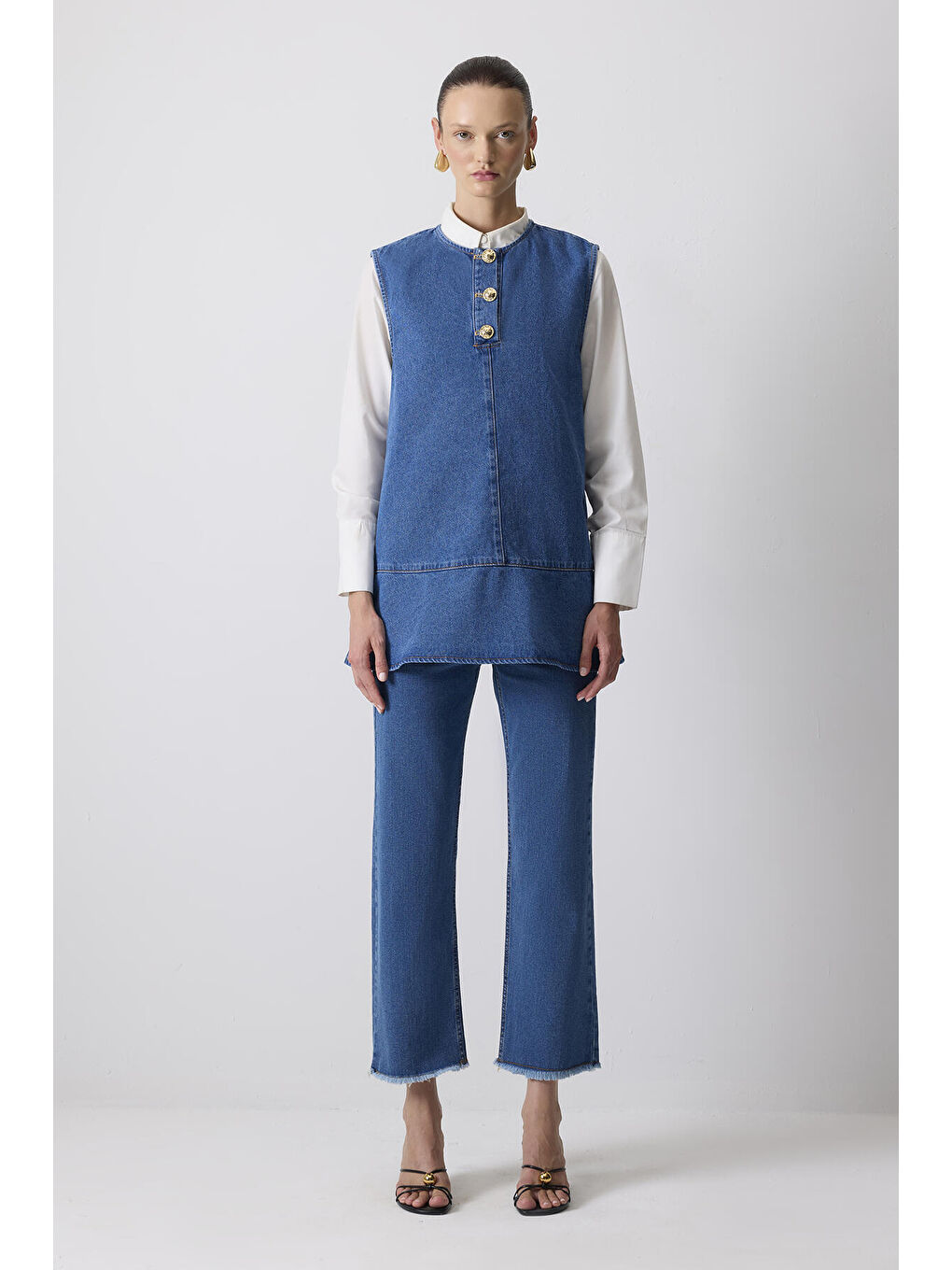 Mavi Gold Düğmeli Denim Tunik-1