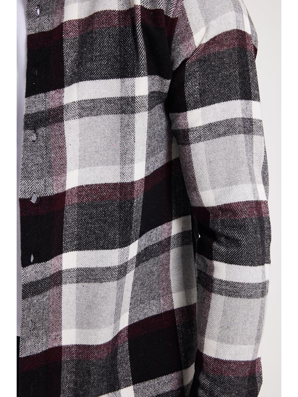 Gri Erkek Slim Fit Dar Kesim Kareli Kışlık Oduncu Gömlek-3