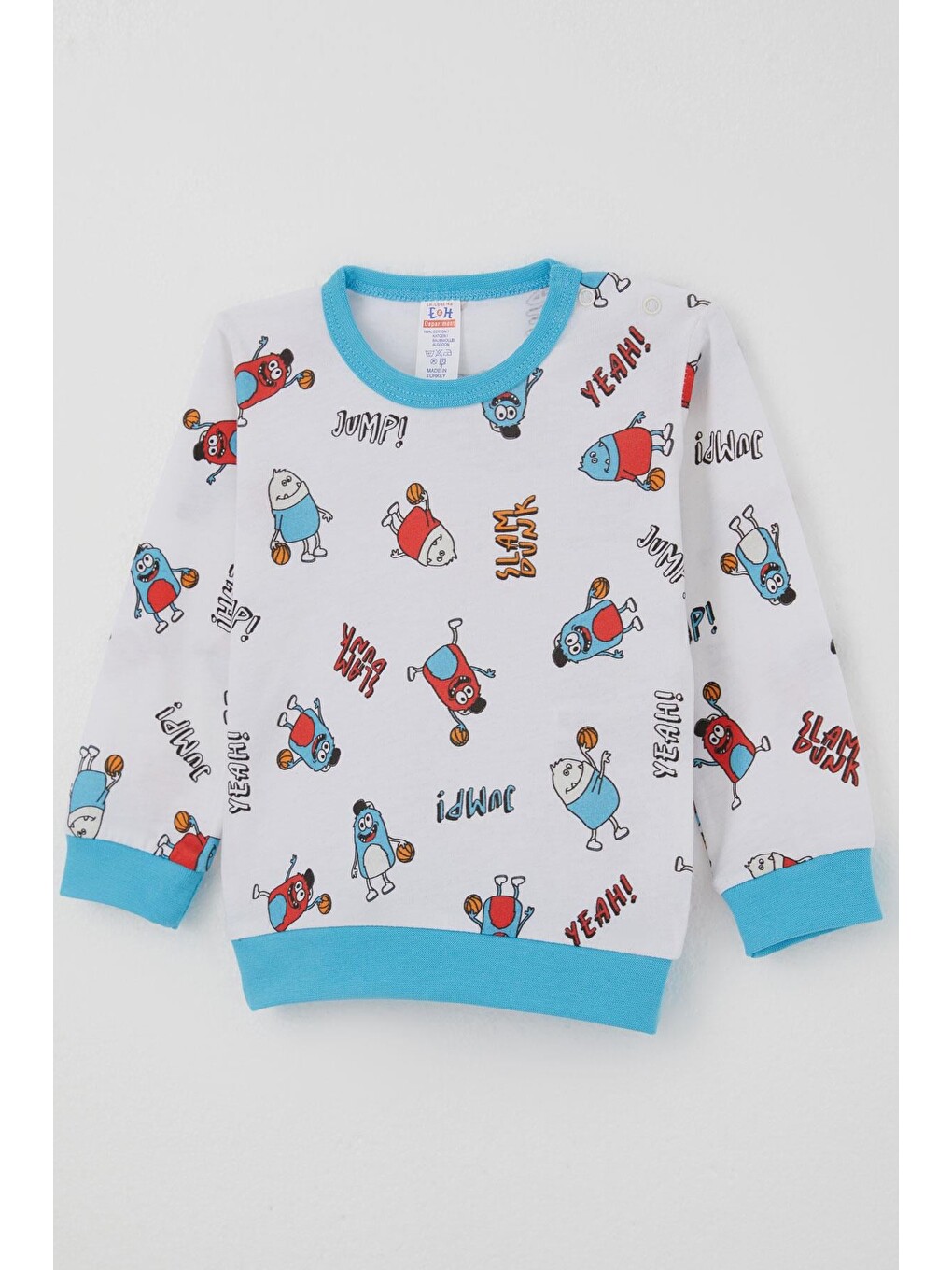 Erkek Bebek Pijama Takımı Omuzdan Patlı Mini Basket Yıldızı Beyaz (4 Ay-1 Yaş)-5