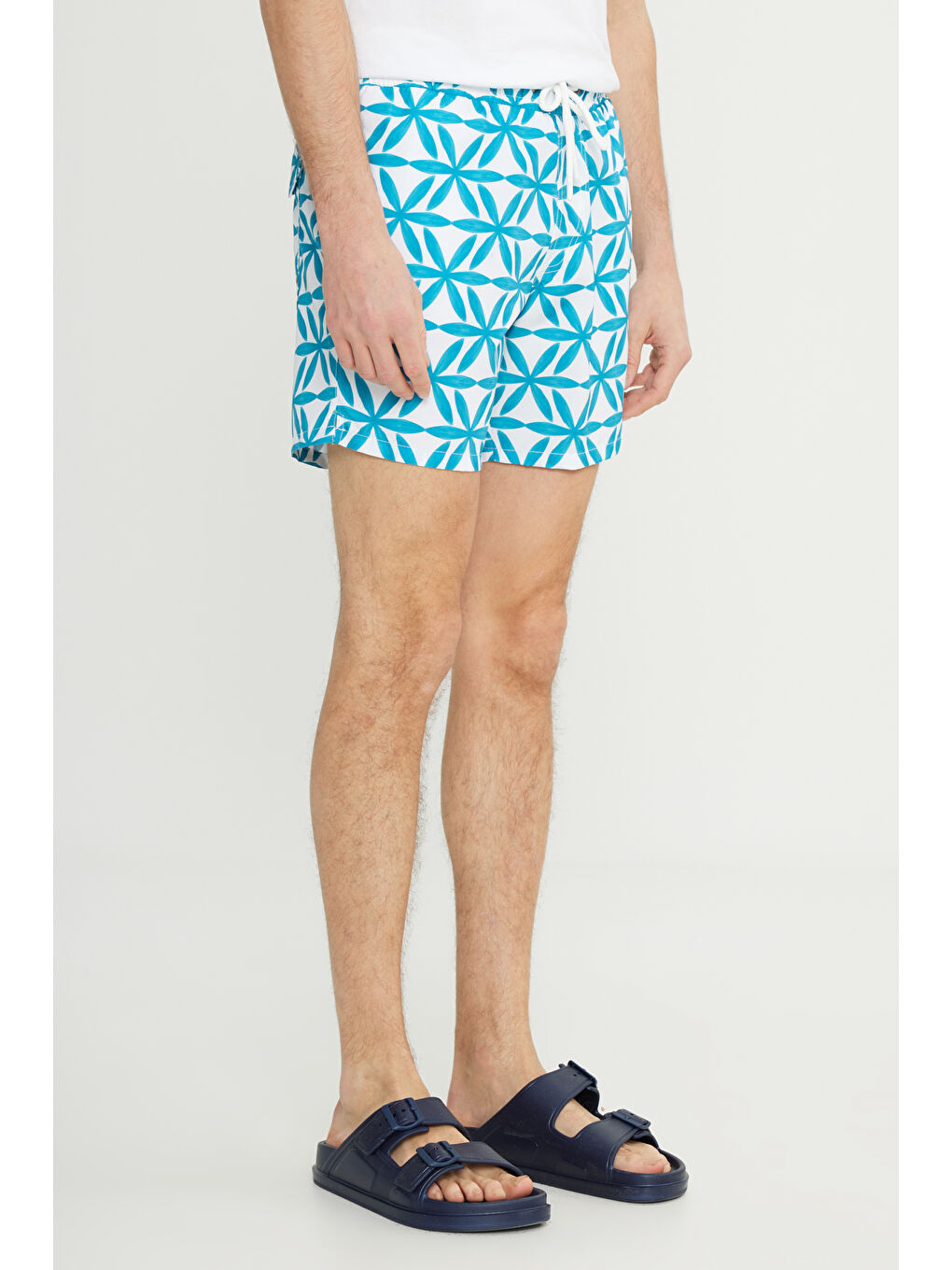 Mavi Erkek Beyaz Mint Standart Fit Normal Kesim Cepli Hızlı Kuruyan Desenli Mayo Deniz Şortu-3