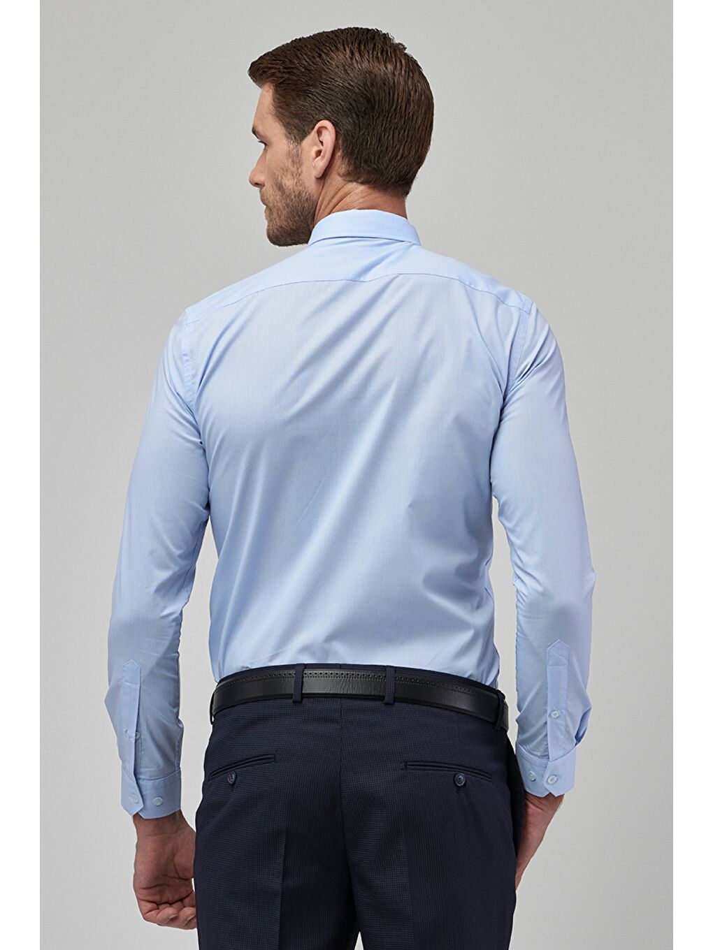 Erkek Açık Mavi Kolay Ütülenebilir Slim Fit Dar Kesim Klasik Yaka Gömlek-3