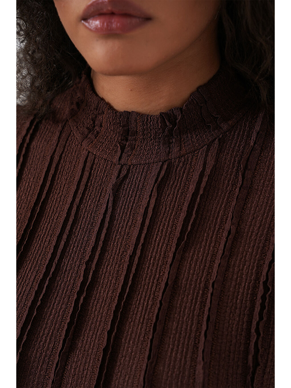 Kadın Dokulu Esnek Örme Bluz 975 - Kahverengi-5