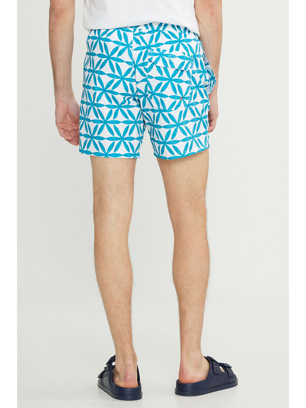 Mavi Erkek Beyaz Mint Standart Fit Normal Kesim Cepli Hızlı Kuruyan Desenli Mayo Deniz Şortu-10