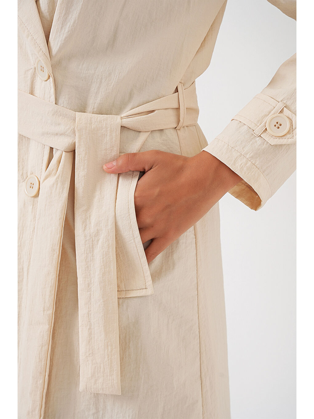 Ekru 5938 Kruvaze Yaka Trençkot - Krem-4