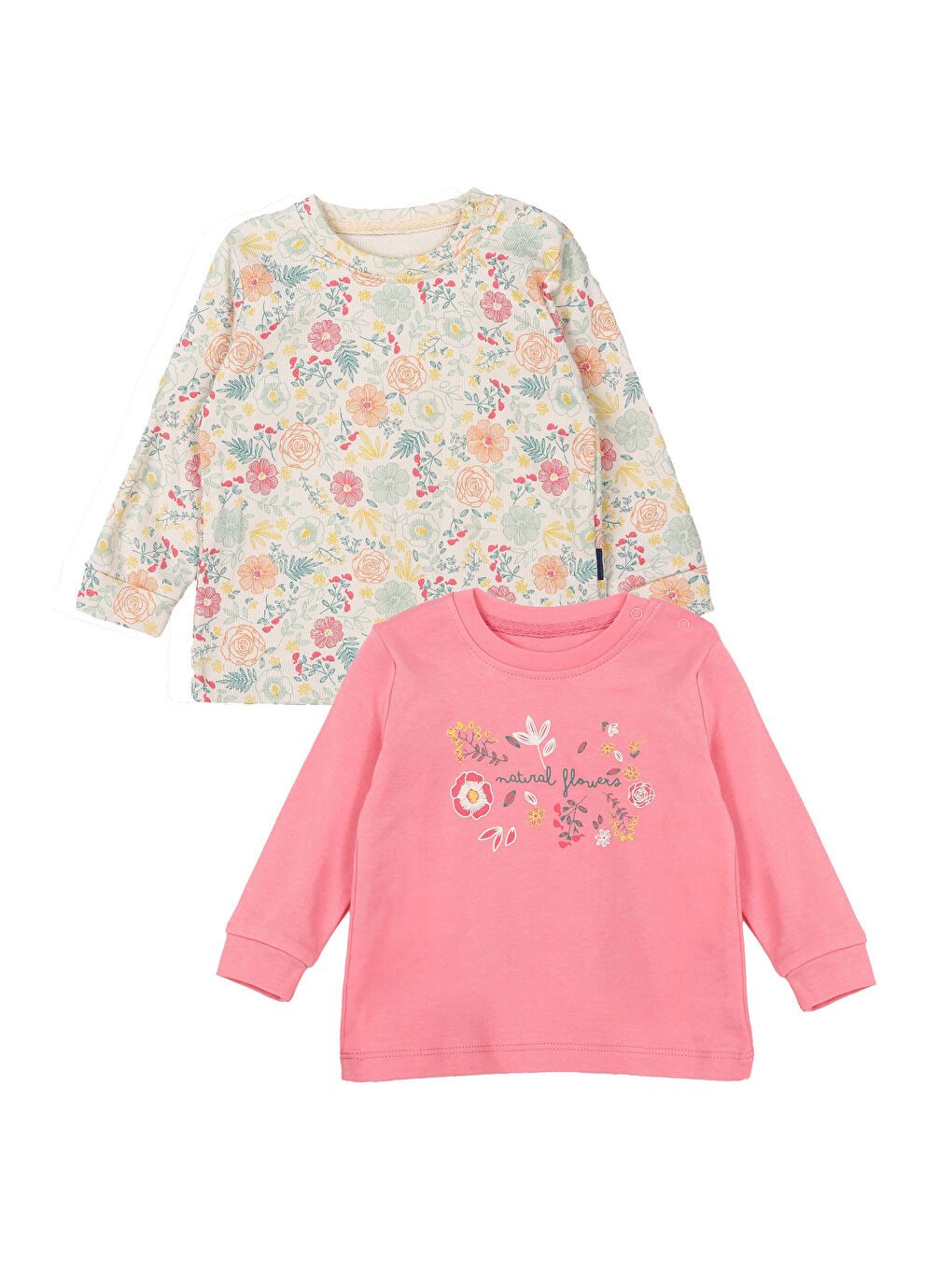 KİKO Pembe Flowers Baskılı Kız Bebek Sweatshirt 2'Li