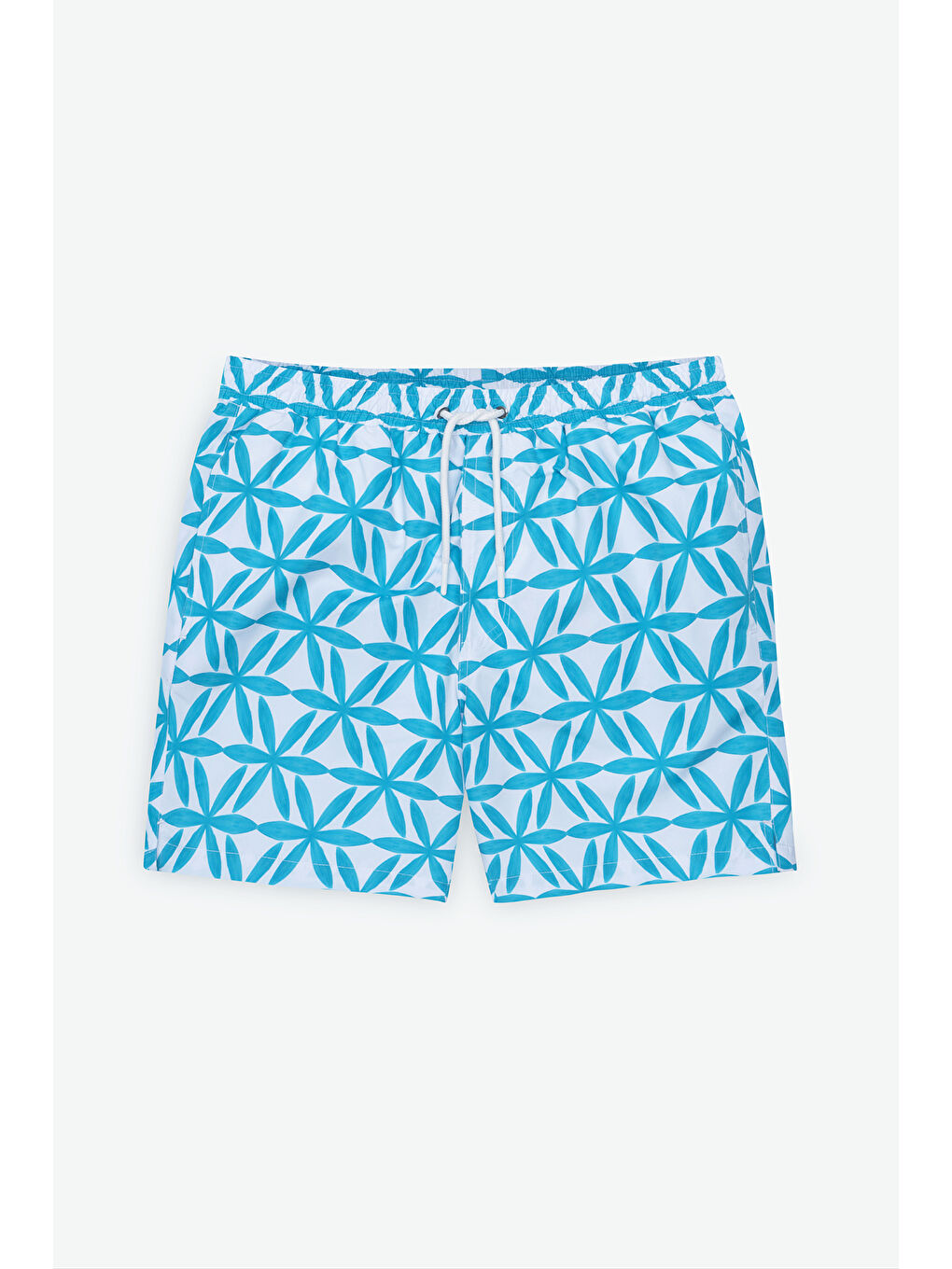 Mavi Erkek Beyaz Mint Standart Fit Normal Kesim Cepli Hızlı Kuruyan Desenli Mayo Deniz Şortu-11