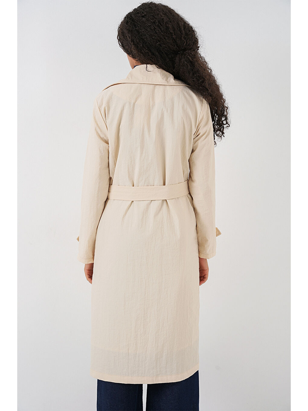Ekru 5938 Kruvaze Yaka Trençkot - Krem-5