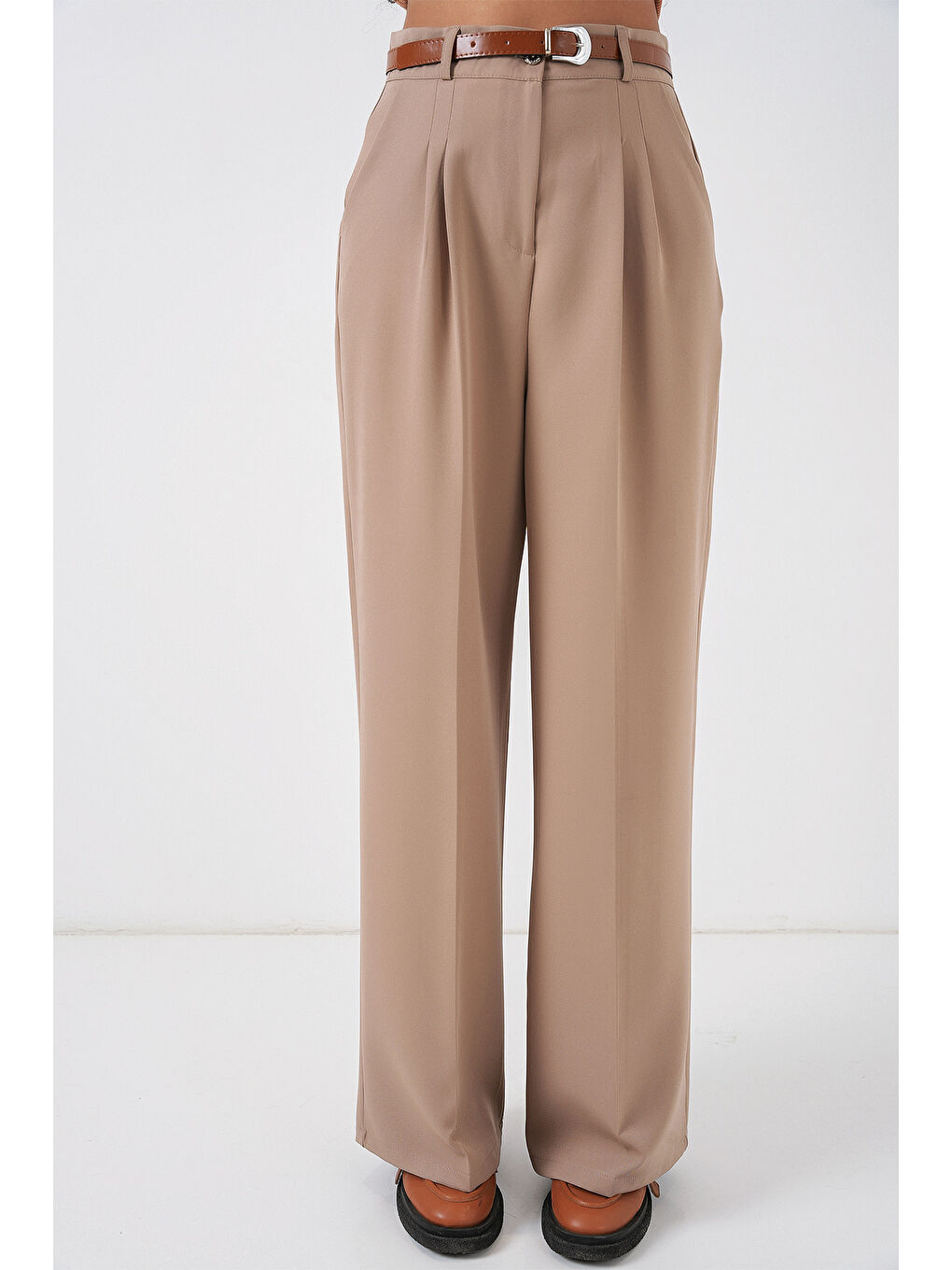 Kadın Yüksek Bel Palazzo Pantolon 30051 - Bej-1