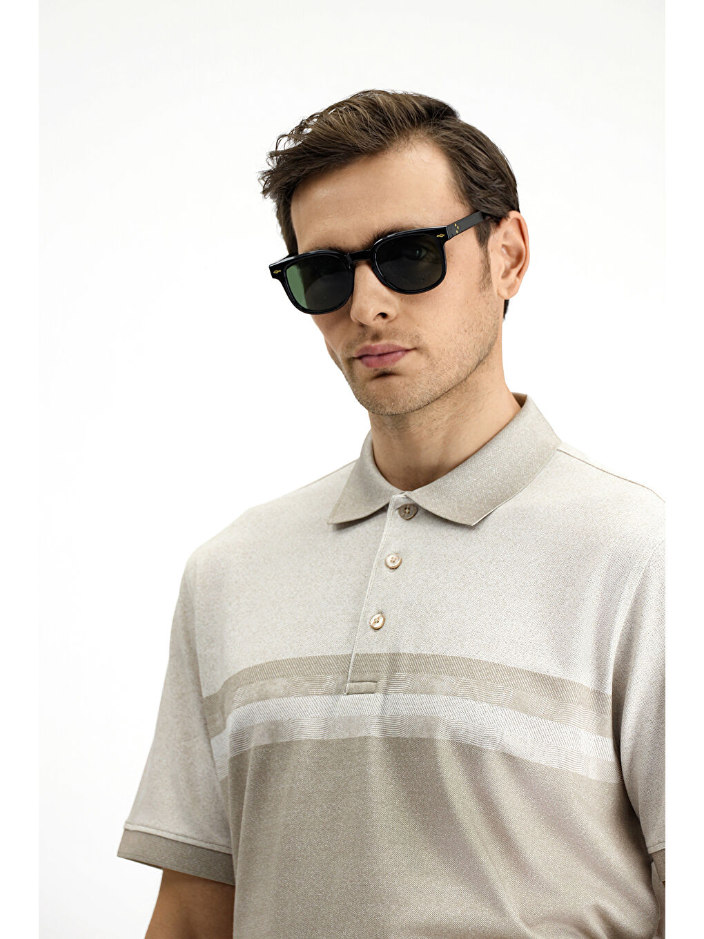 Bej Regular Fit Desenli Elastanlı Polo Yaka Tişört