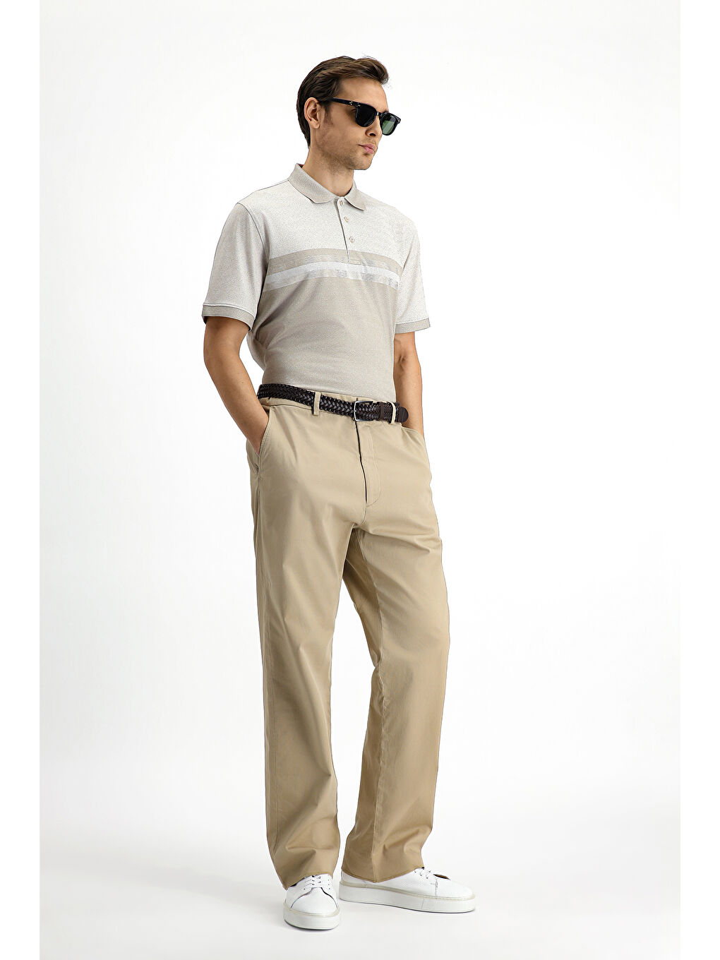 Bej Regular Fit Desenli Elastanlı Polo Yaka Tişört-1