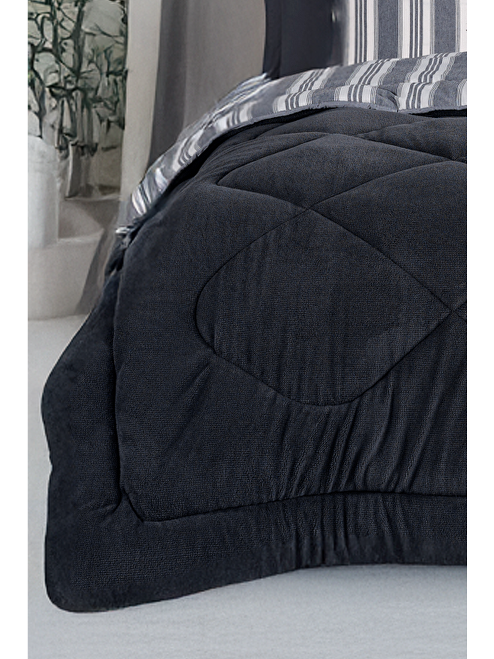 UPSTYLE Comfort Set Yeni Nesil Wellsoft Yorganlı 3 Parça Çift Kişilik Soft Line Antrasit - 2