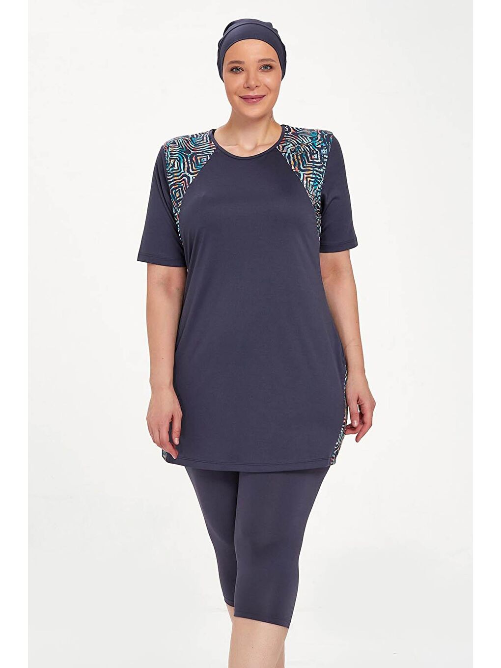 Büyük Beden Kısa Kollu Yarı Kaplı Mayo Dorıs 9316 Antrasit