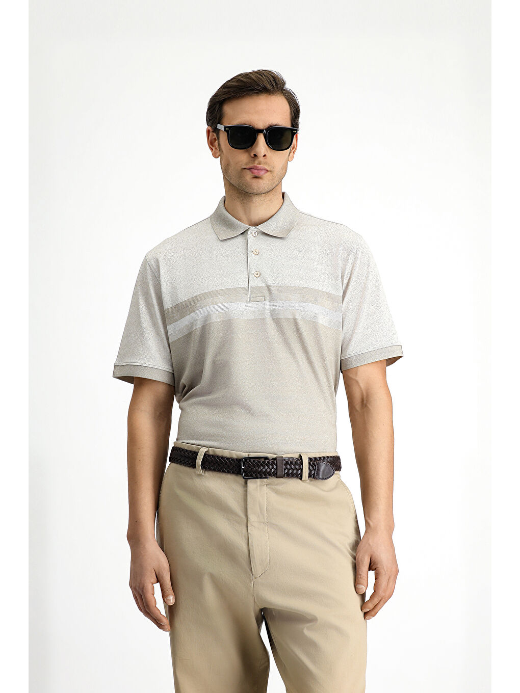 Bej Regular Fit Desenli Elastanlı Polo Yaka Tişört-2