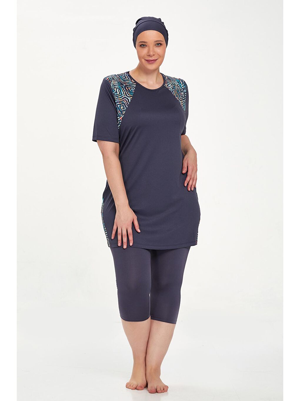 Büyük Beden Kısa Kollu Yarı Kaplı Mayo Dorıs 9316 Antrasit-1