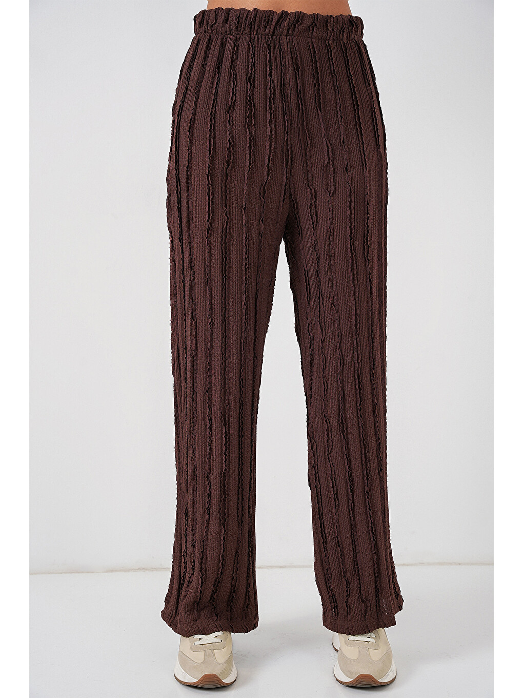 Kadın Kimono Pantolon Kumaş Takım 30054 - Kahverengi-1