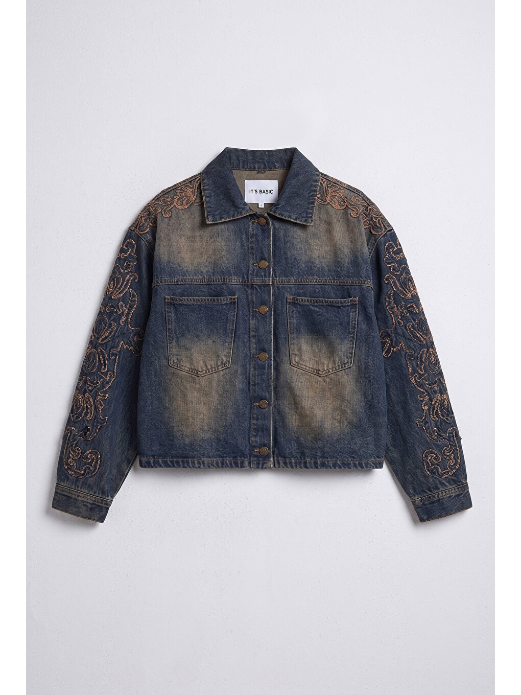 Mavi Kadın Koyu Jean 4w6-32 Oversize Nakış Detaylı Tasarım Denim Ceket