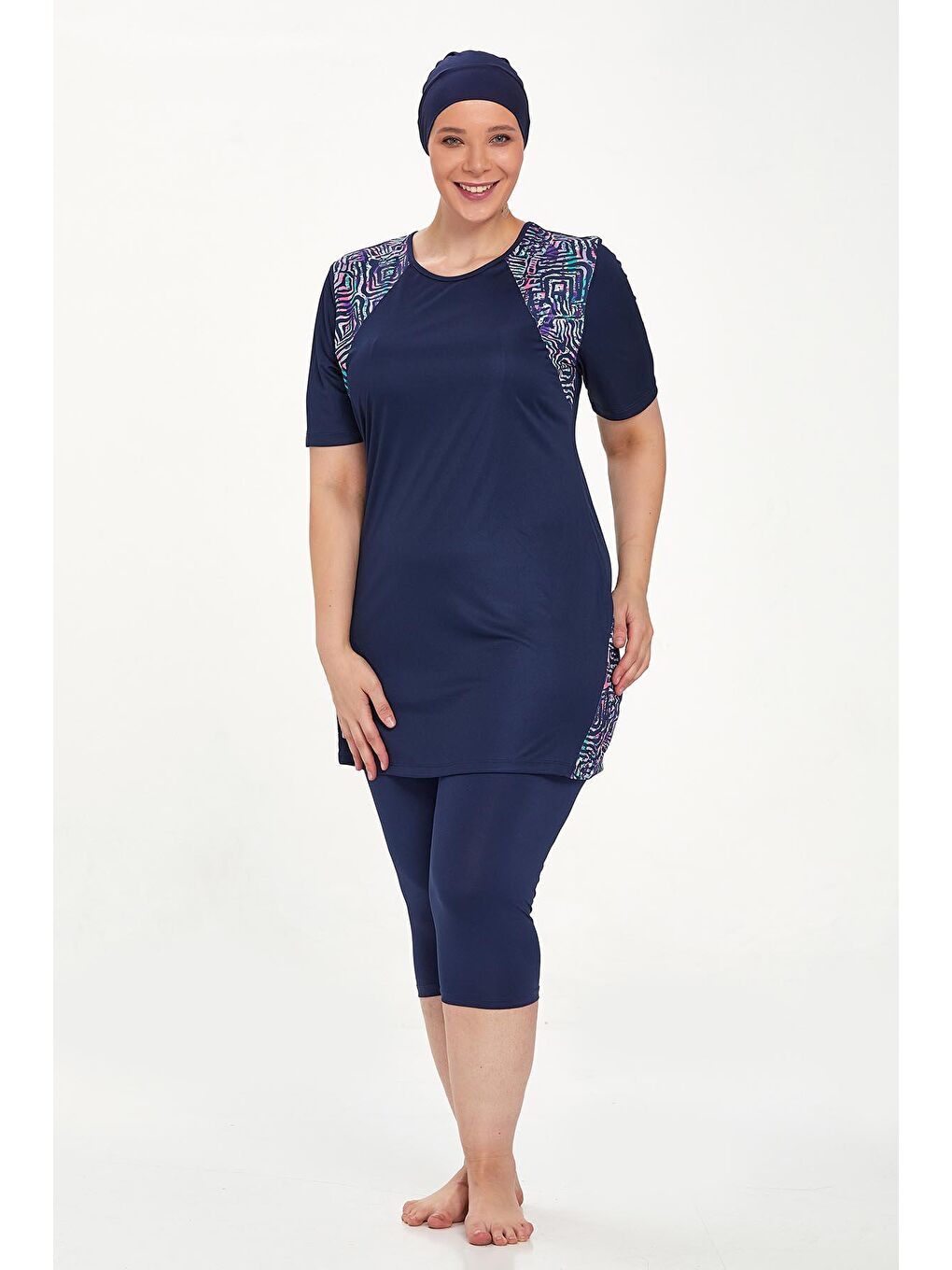 Büyük Beden Kısa Kollu Yarı Kaplı Mayo Dorıs 9316 Koyu Lacivert-1