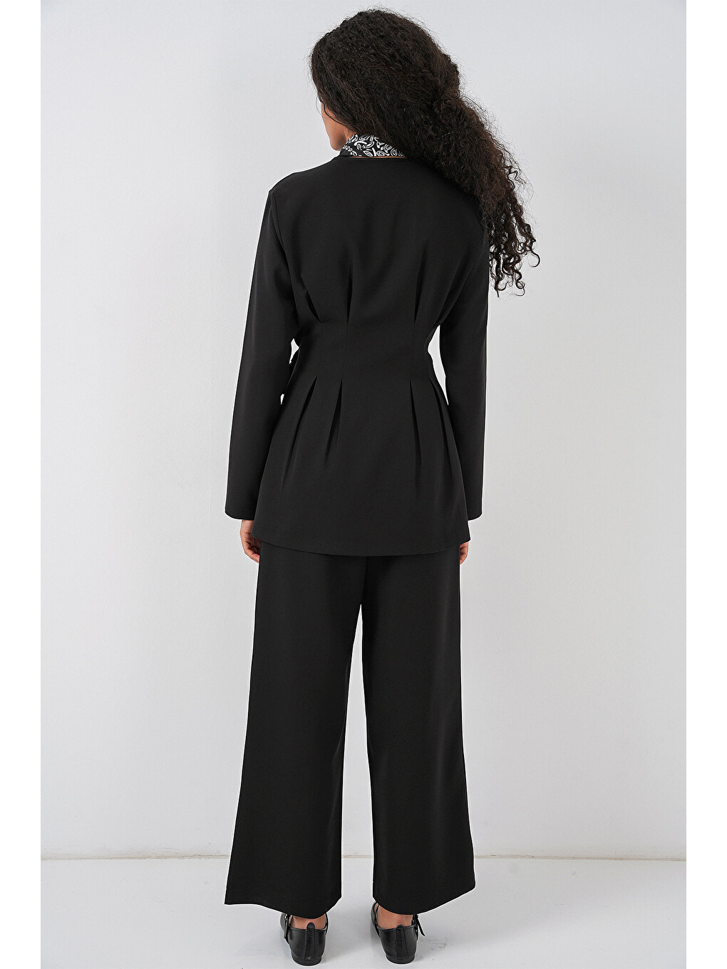 Kadın Kimono Pantolon Kumaş Takım 30054 - Siyah-4